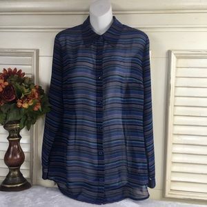 Cabi Alex Sheer Stripe Long Sleeve Blouse #3330